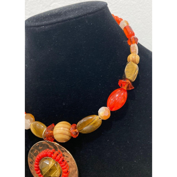 C 1946 Orange with Tigers Eye Choker style necklace - Picture 4 of 5
